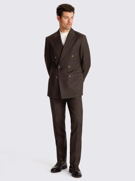 Moss x Barberis Double Breasted Pinstripe Tailored Fit Wool Suit Jacket, Brown - view 2, Brown