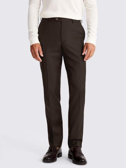 Moss x Barberis Tailored Fit Wool Suit Trousers, Brown, Brown