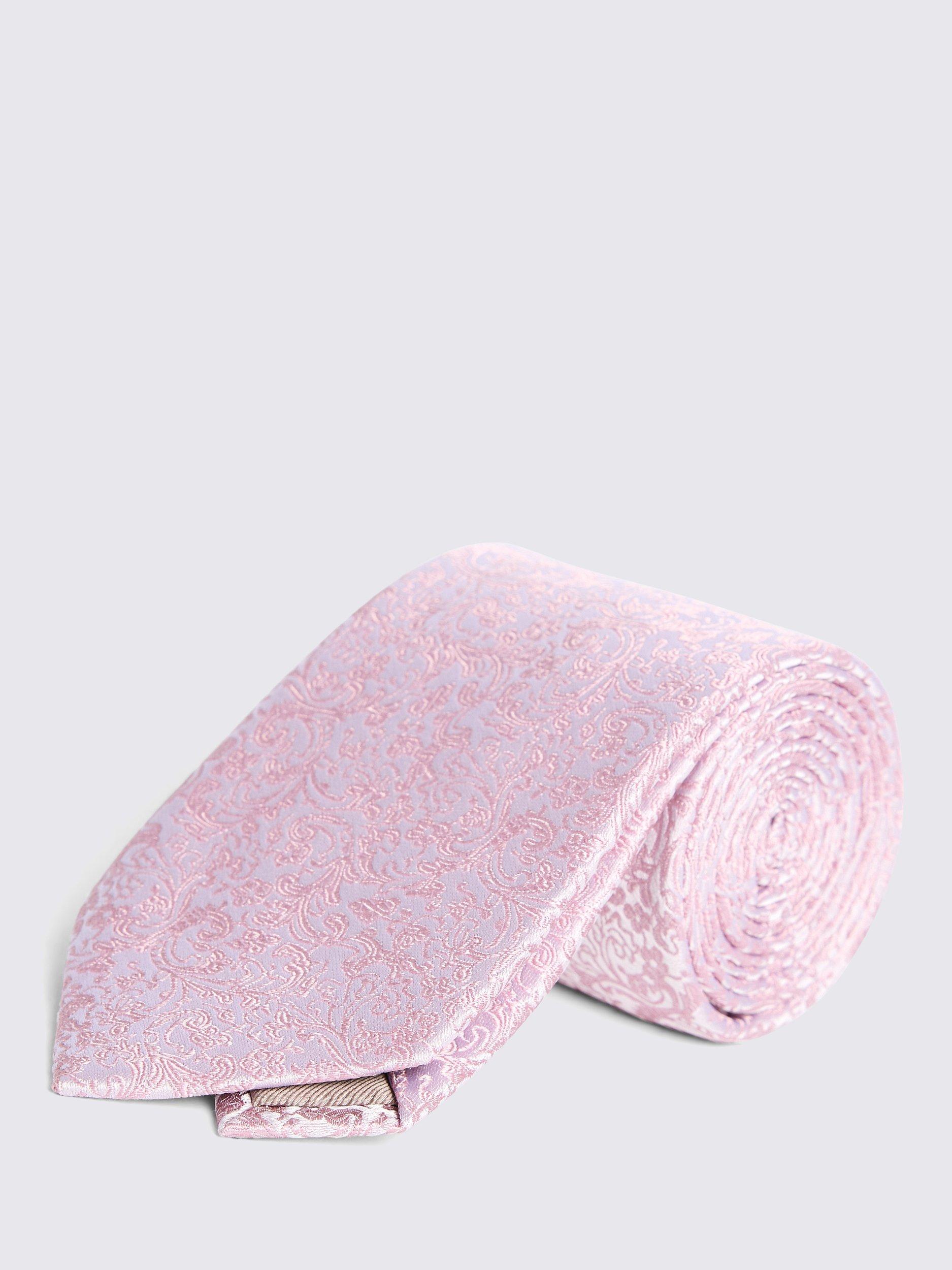 Product image 1 of 2, which shows Moss Floral Swirl Silk Tie, Pink