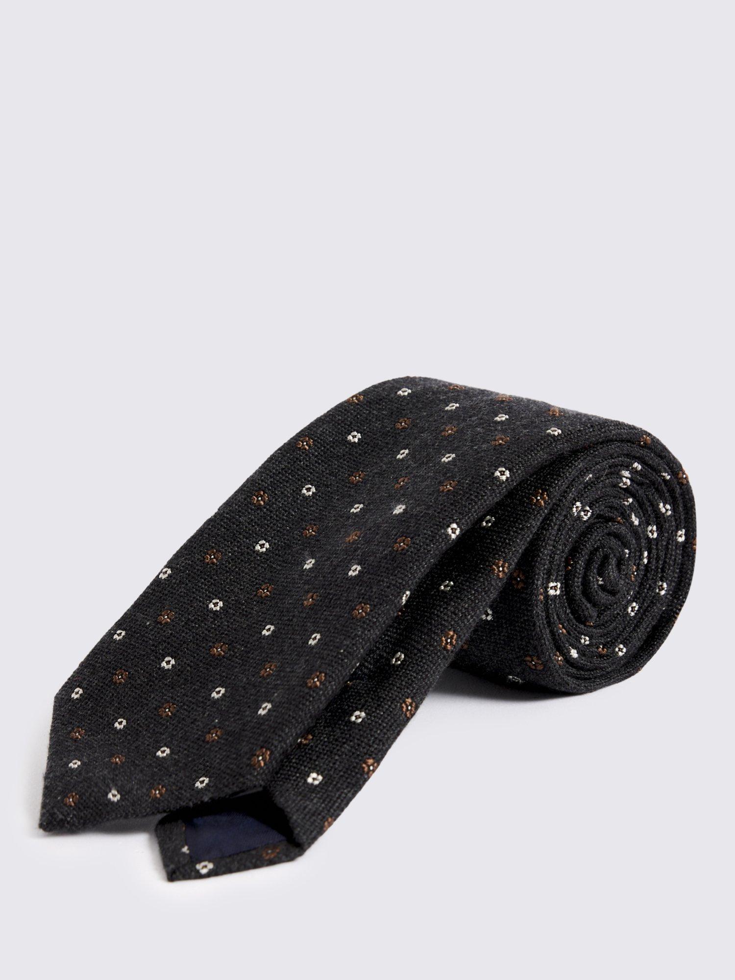 Product image 1 of 2, which shows Moss Italian Silk Cashmere Ditsy Floral Tie, Grey