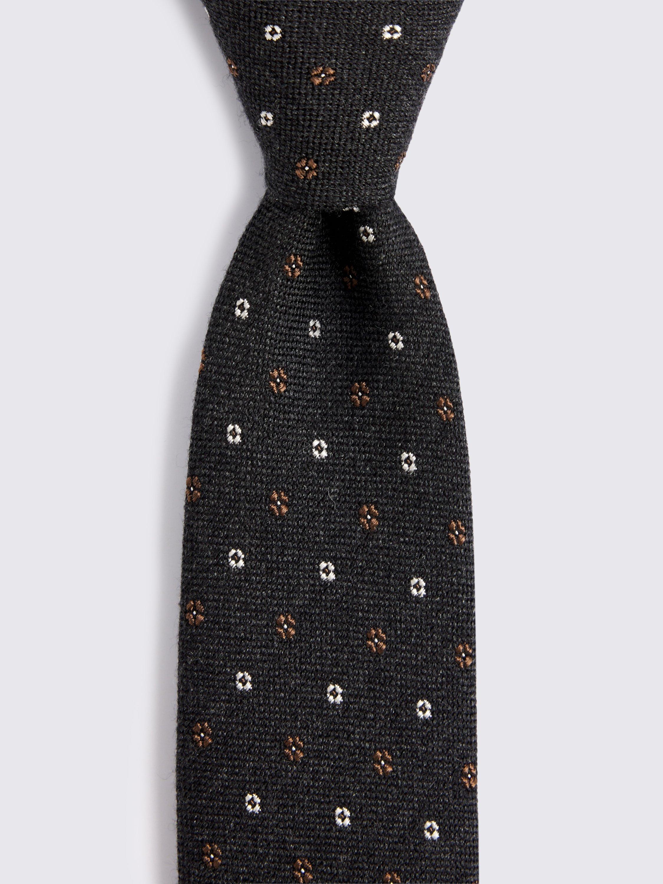 Product image 2 of 2, which shows Moss Italian Silk Cashmere Ditsy Floral Tie, Grey
