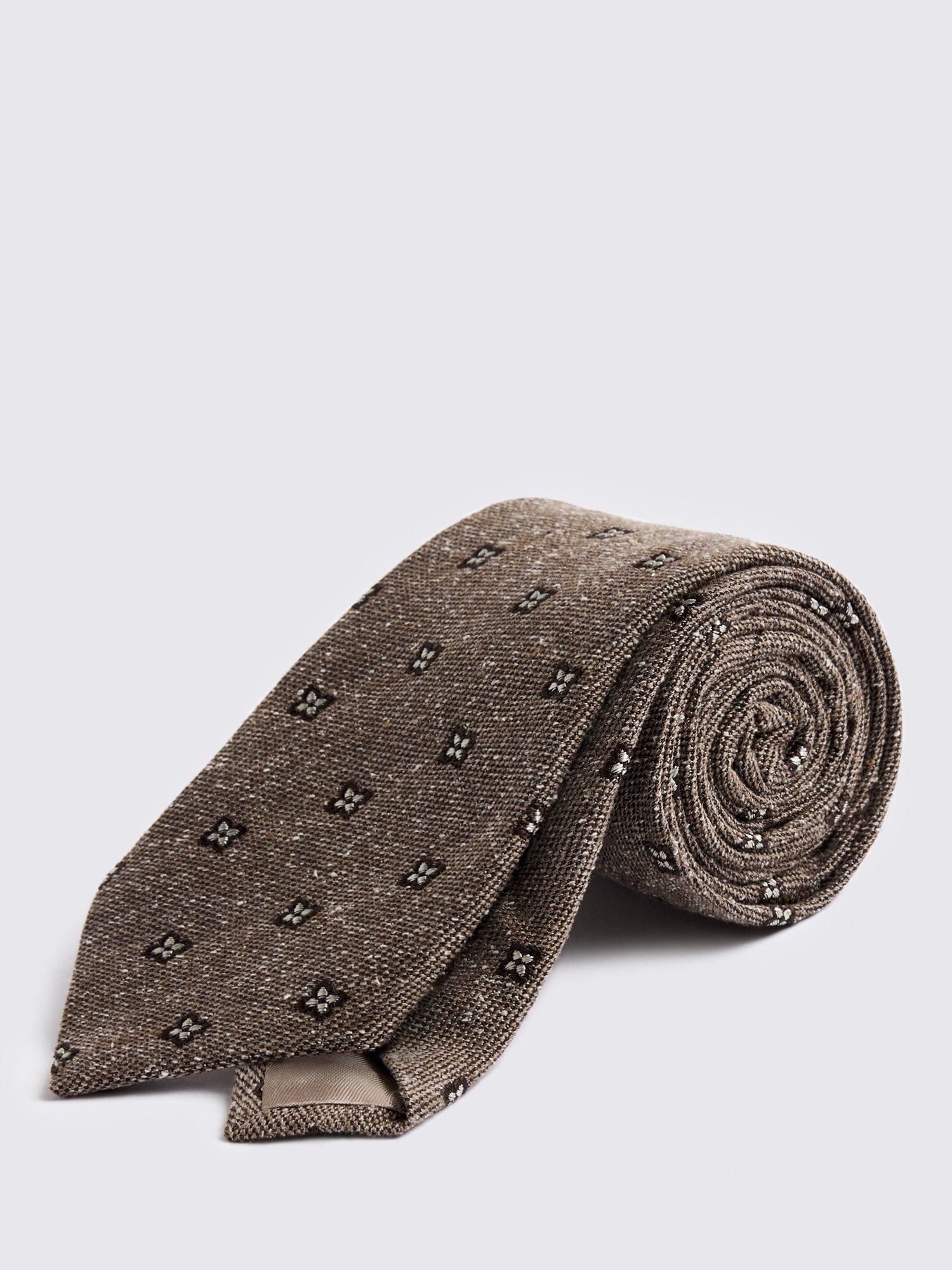Product image 1 of 2, which shows Moss Italian Silk Cotton Blend Floral Tie, Beige