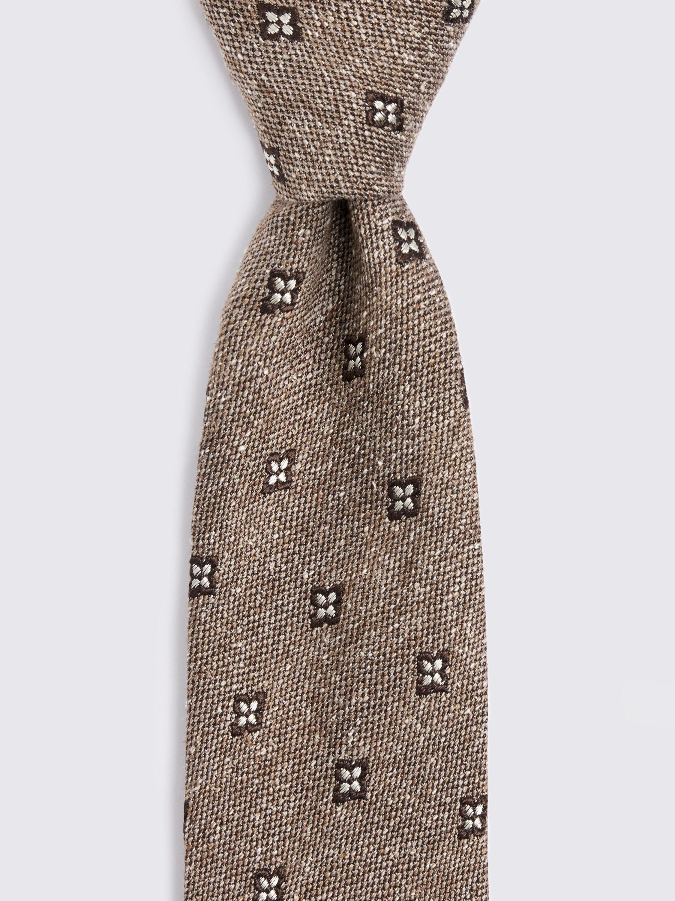Product image 2 of 2, which shows Moss Italian Silk Cotton Blend Floral Tie, Beige