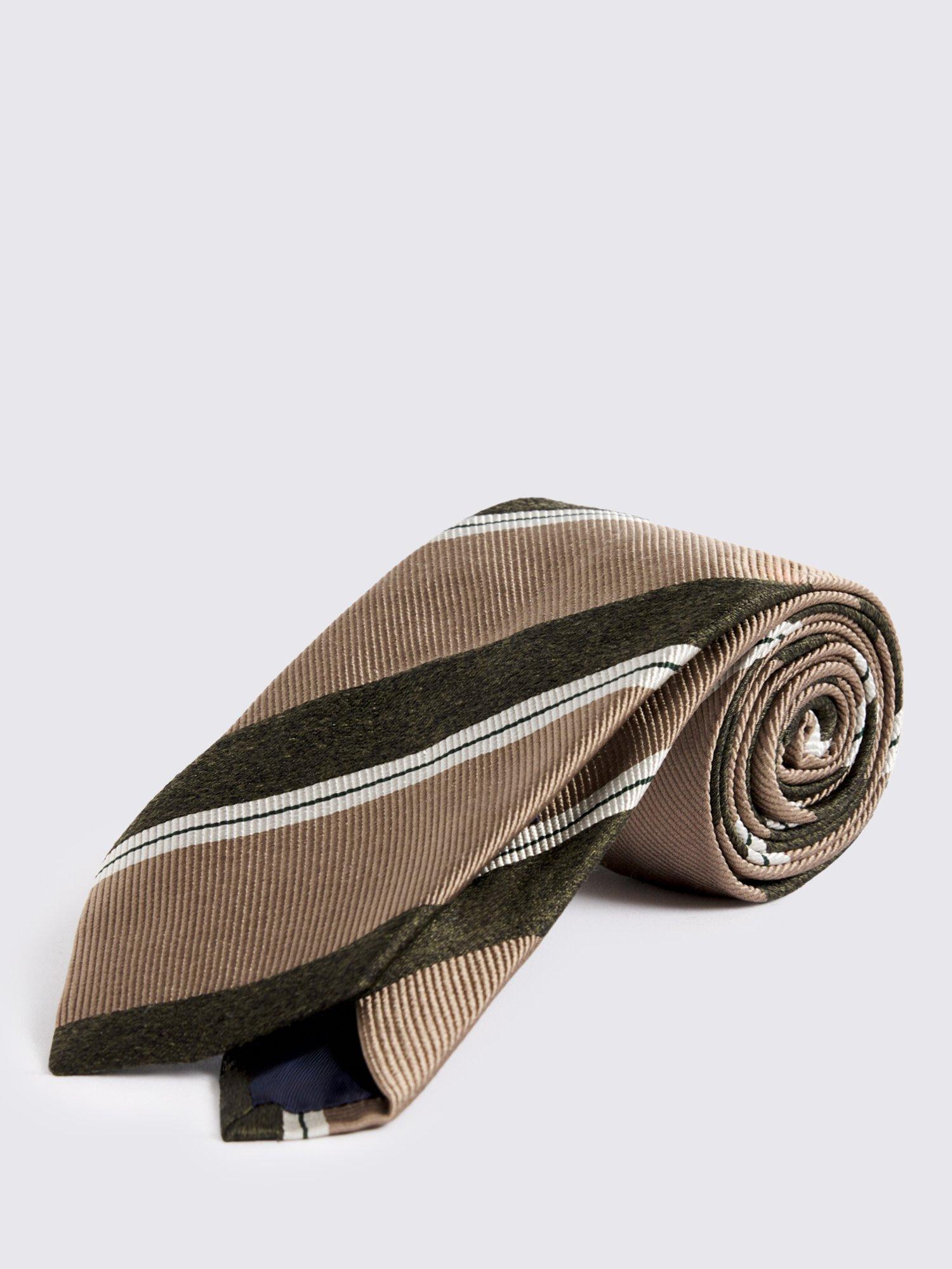 Product image 1 of 2, which shows Moss Italian-Made Striped Silk Tie, Gold