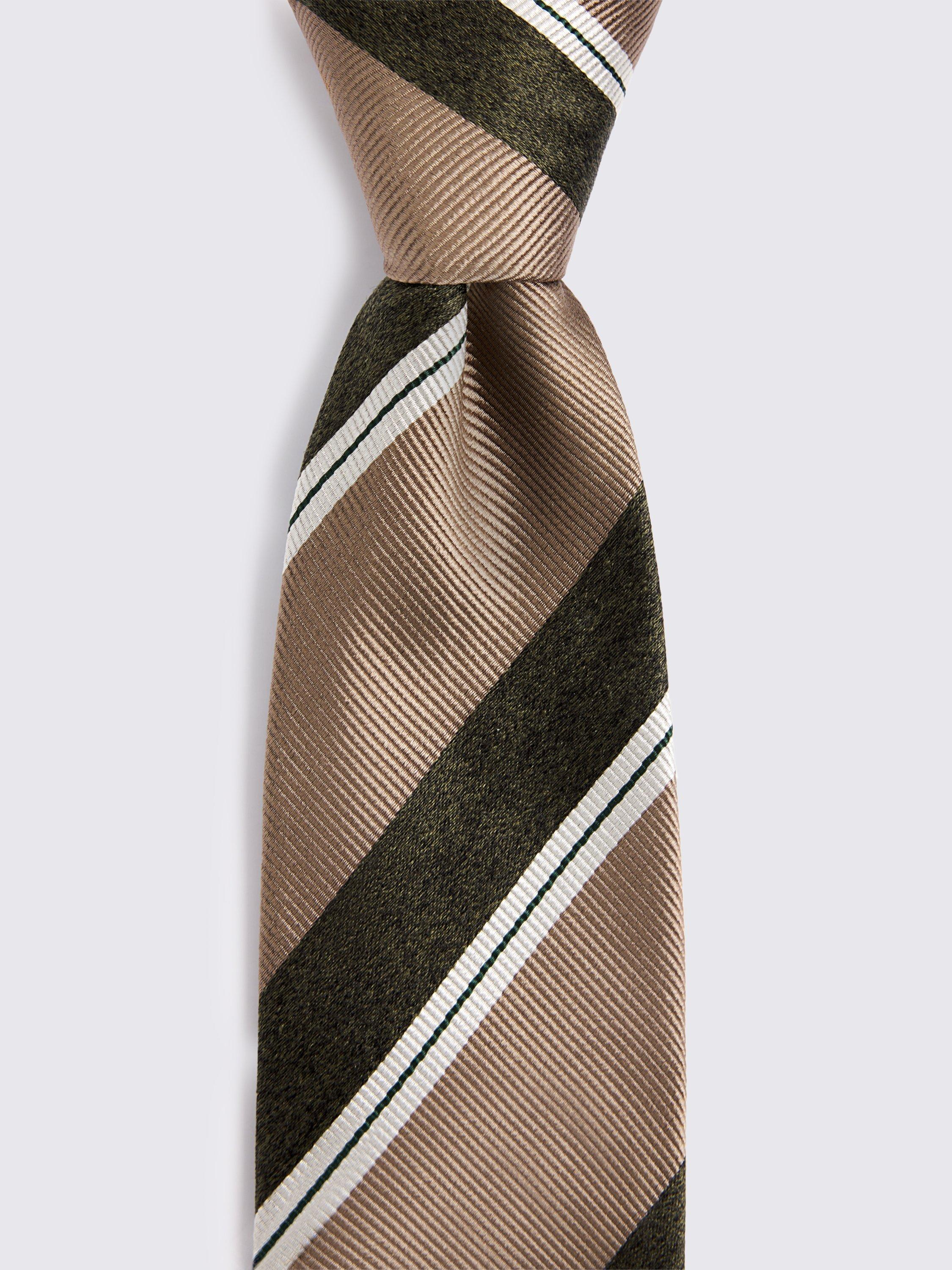 Product image 2 of 2, which shows Moss Italian-Made Striped Silk Tie, Gold