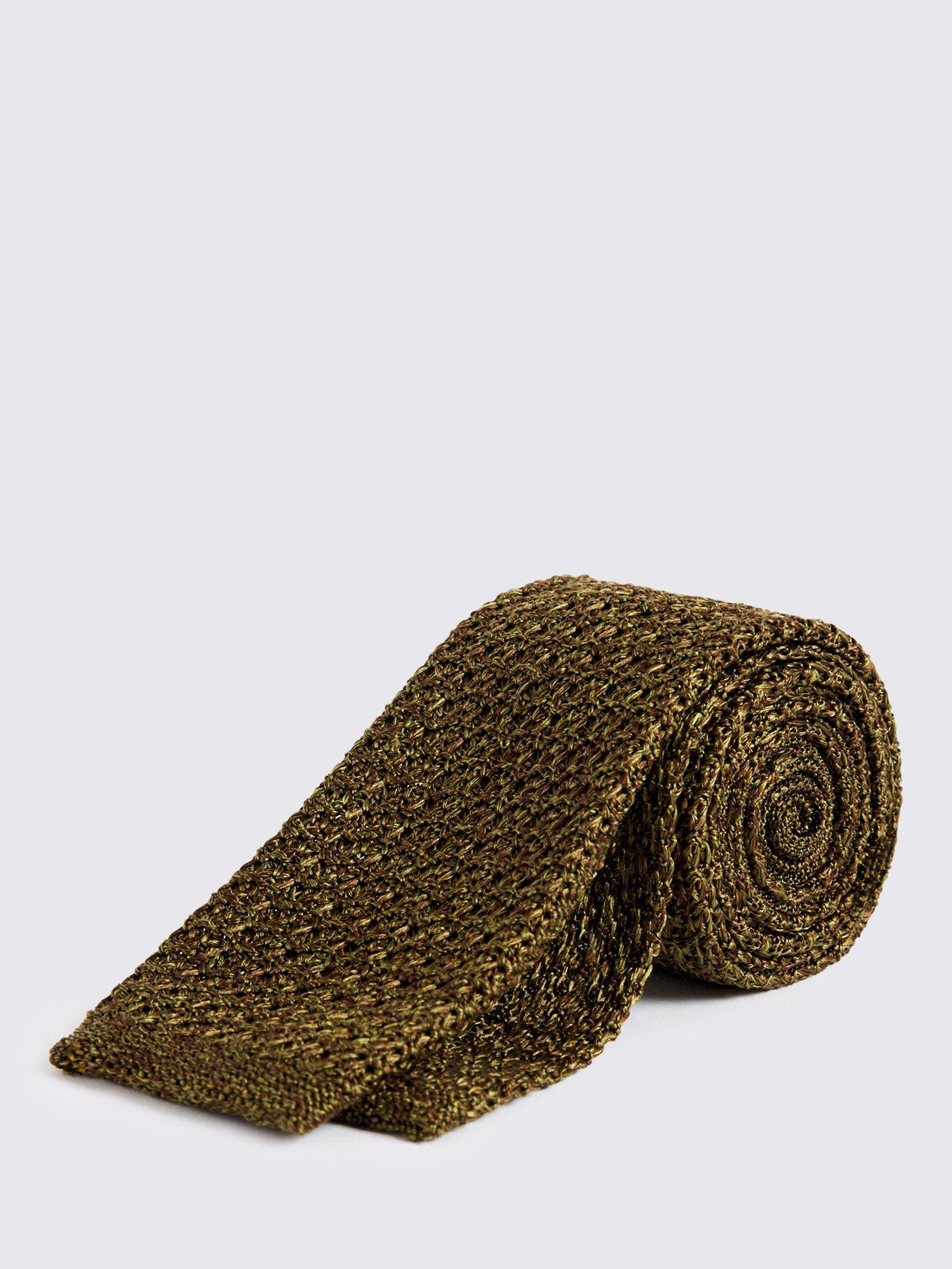 Product image 1 of 2, which shows Moss Italian-Made Silk Knitted Tie, Green