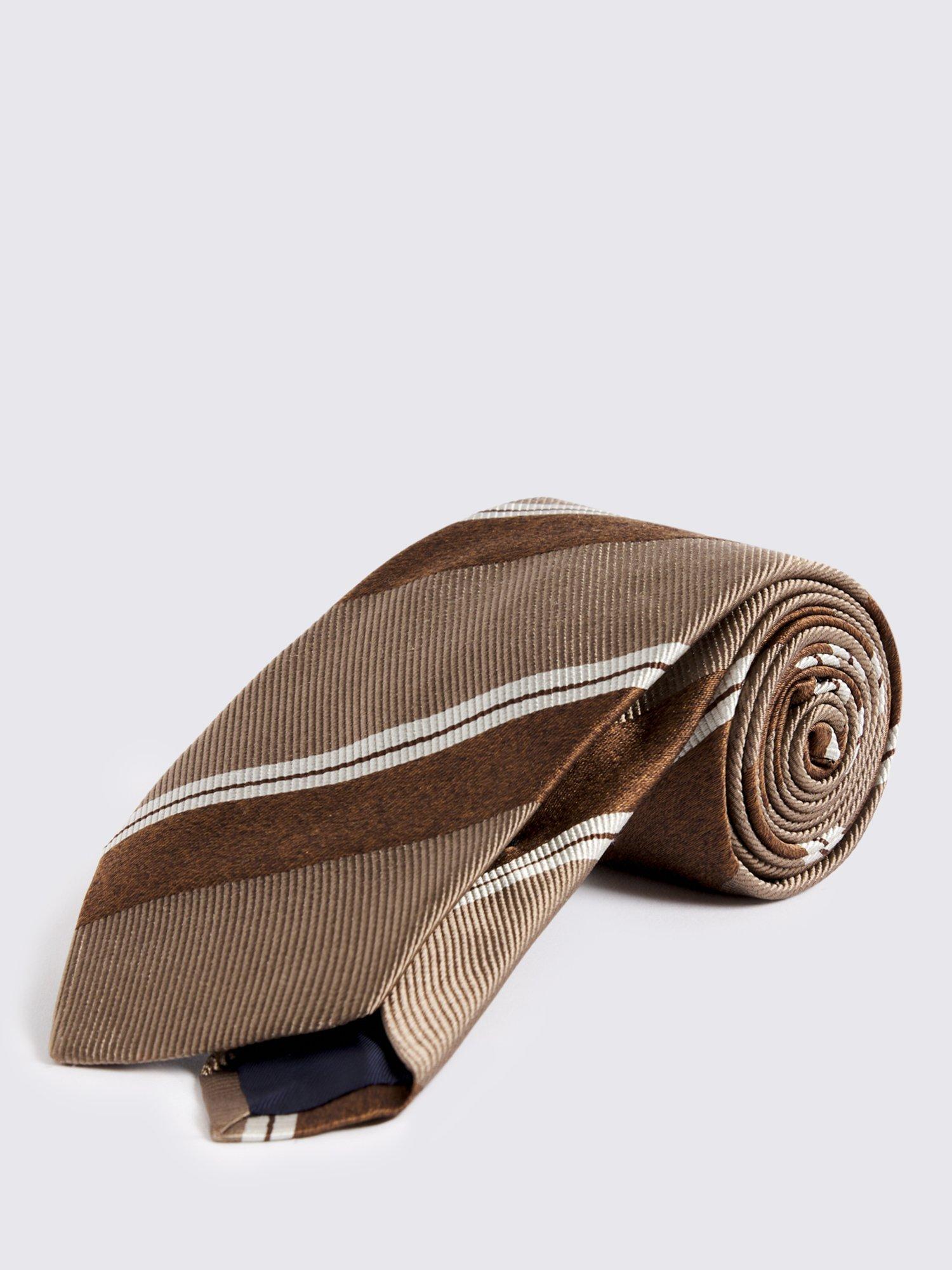 Product image 1 of 2, which shows Moss Italian-Made Striped Silk Tie, Gold