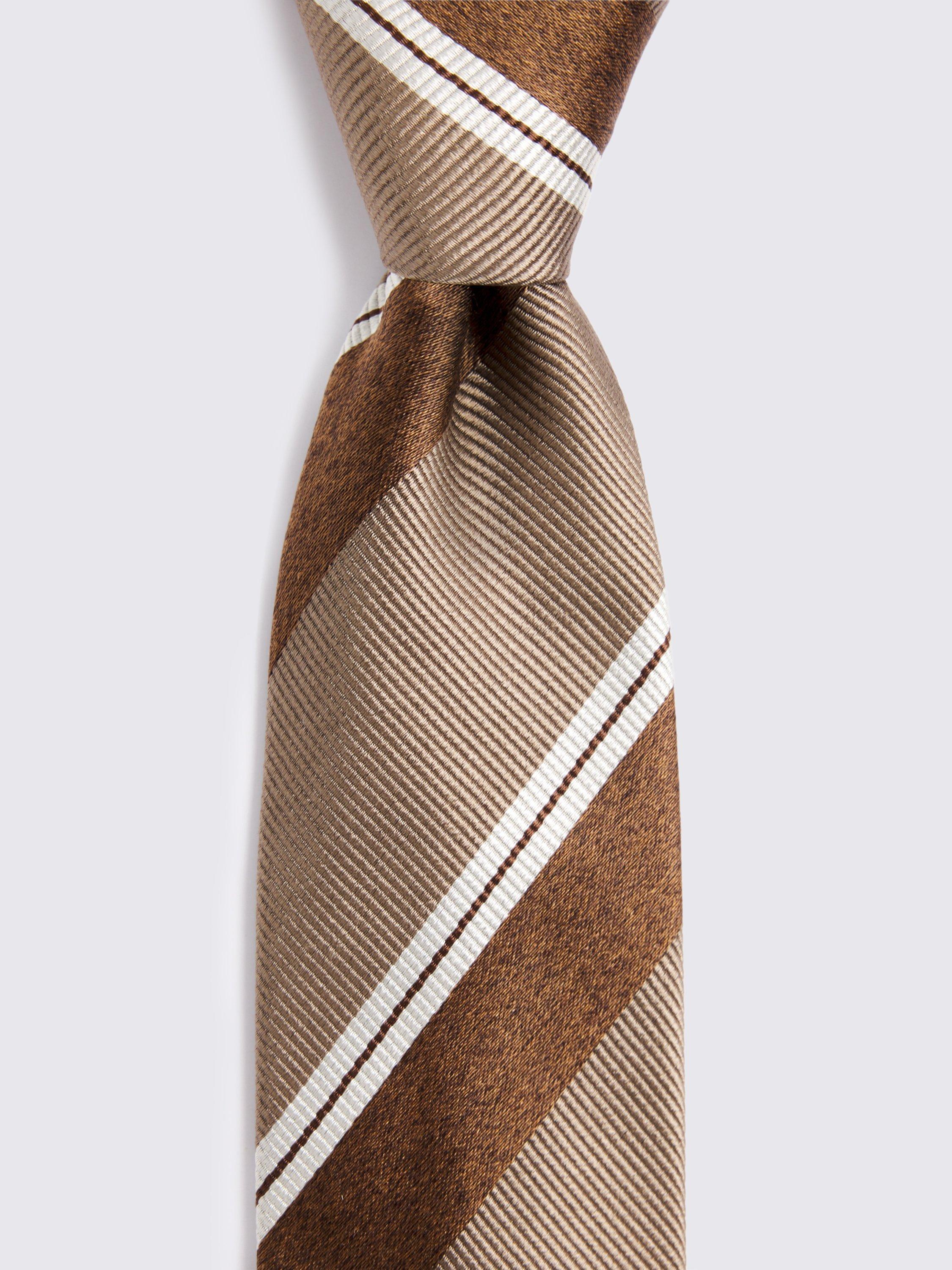Product image 2 of 2, which shows Moss Italian-Made Striped Silk Tie, Gold