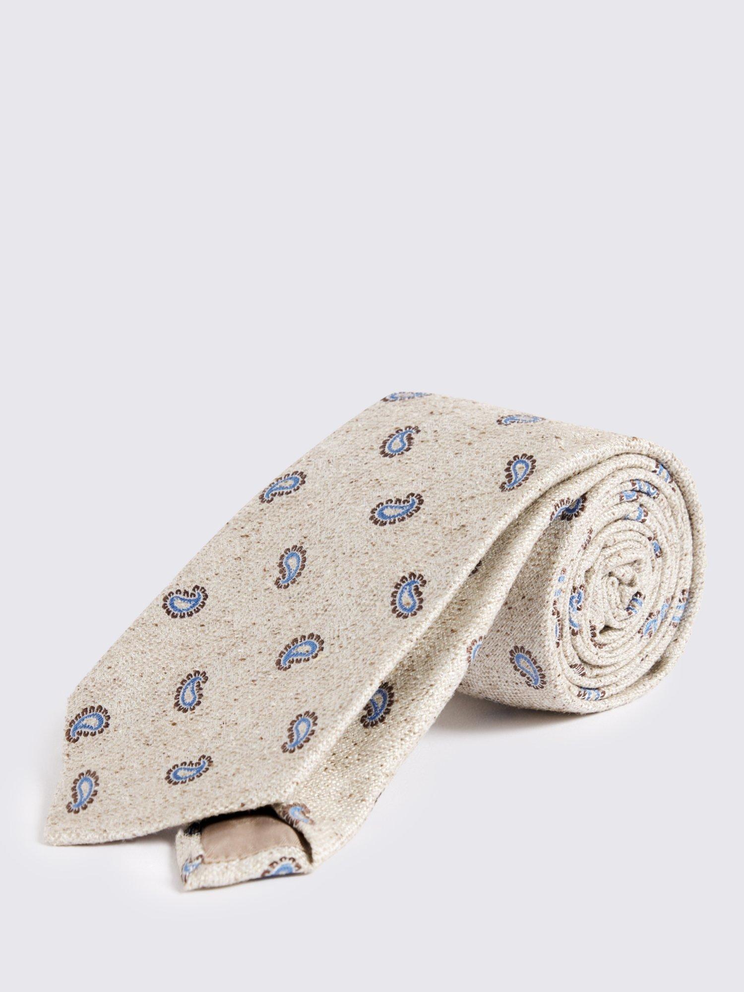 Product image 1 of 2, which shows Moss Italian Made Silk Paisley Tie, Beige