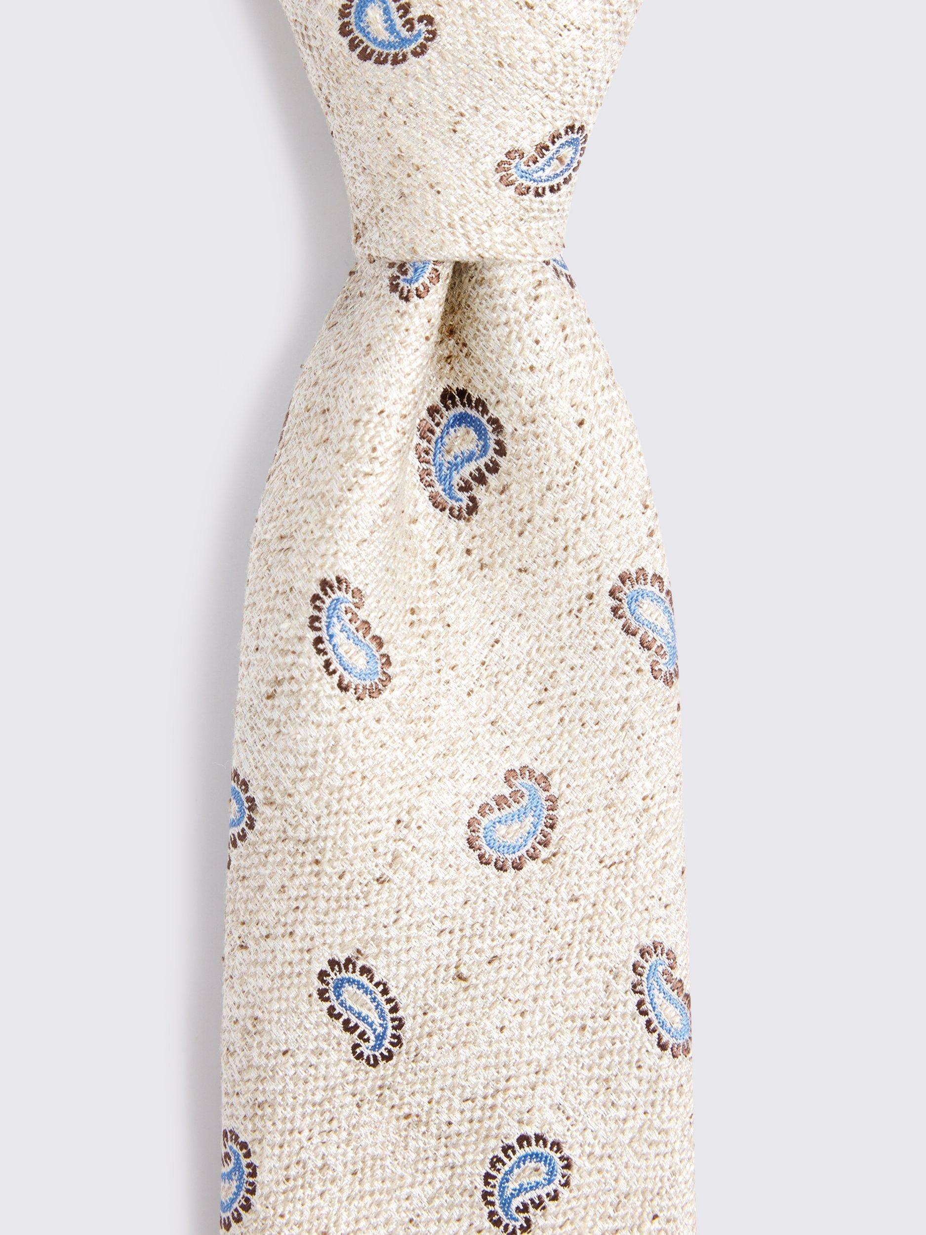 Product image 2 of 2, which shows Moss Italian Made Silk Paisley Tie, Beige