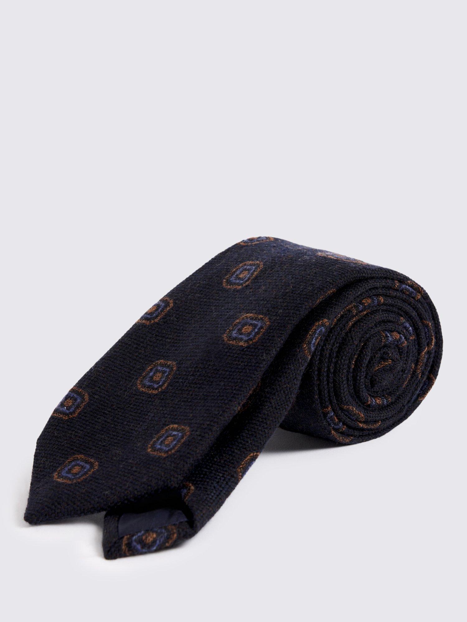Product image 1 of 2, which shows Moss Patterned Wool Silk Blend Tie, Blue