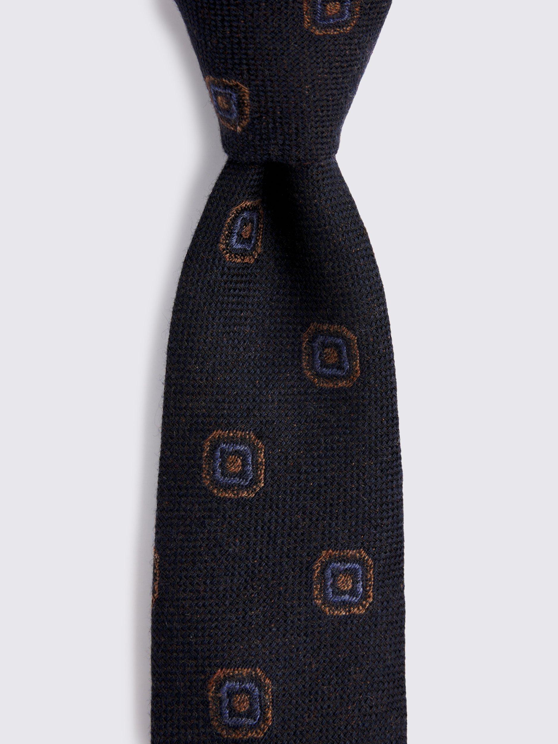 Product image 2 of 2, which shows Moss Patterned Wool Silk Blend Tie, Blue