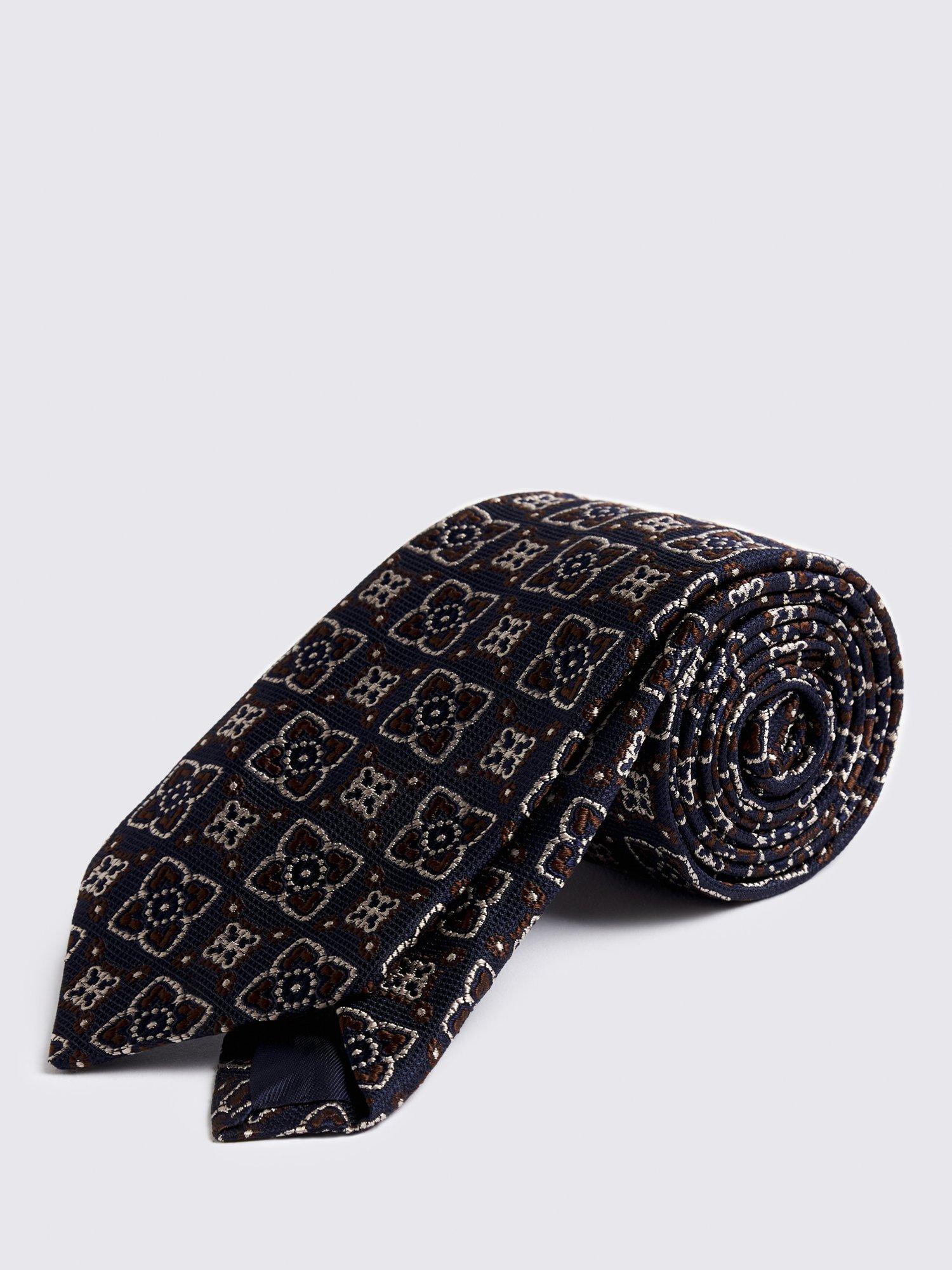 Product image 1 of 2, which shows Moss Italian Made Silk Geo Medallion Tie, Blue