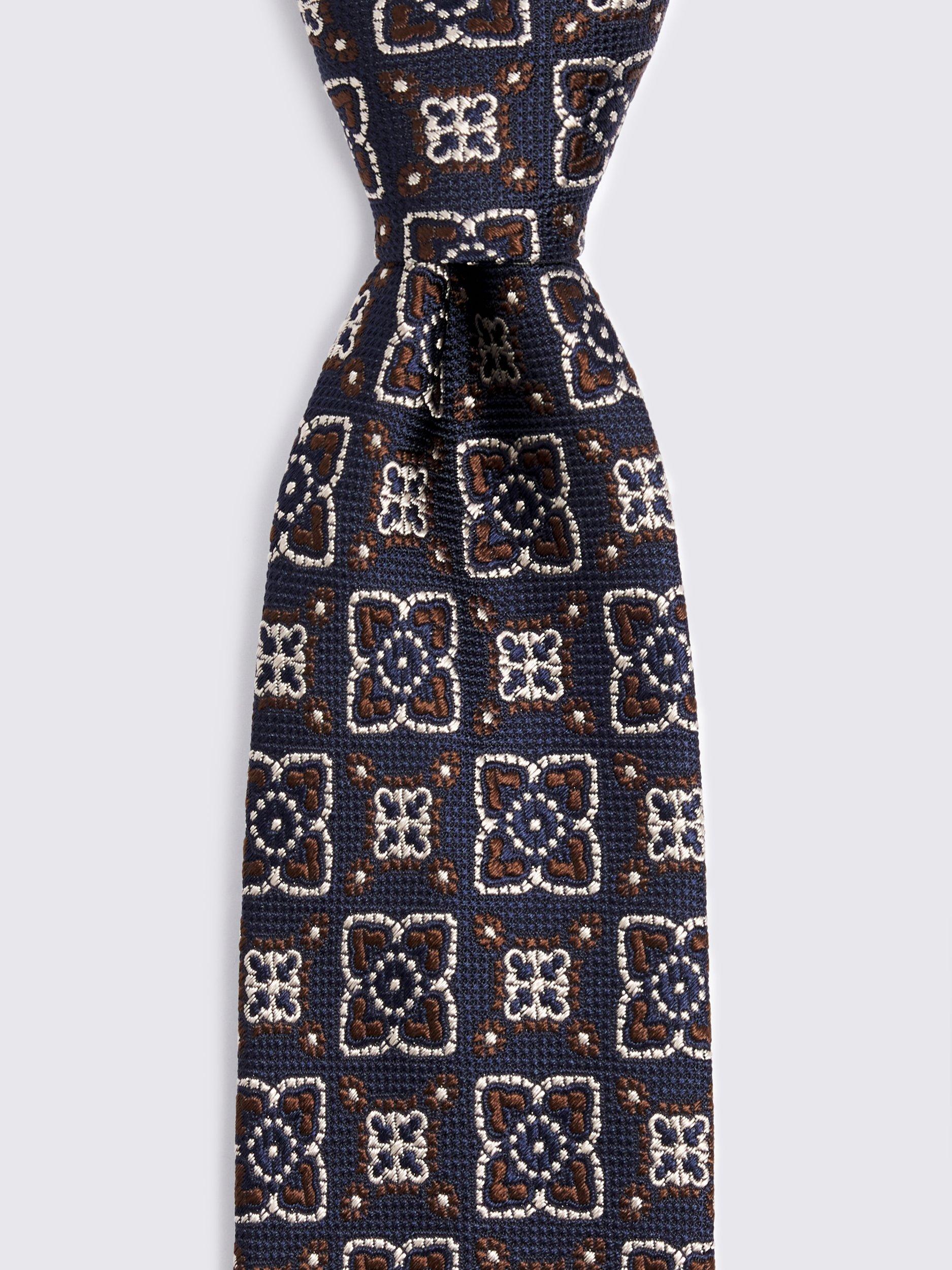 Product image 2 of 2, which shows Moss Italian Made Silk Geo Medallion Tie, Blue