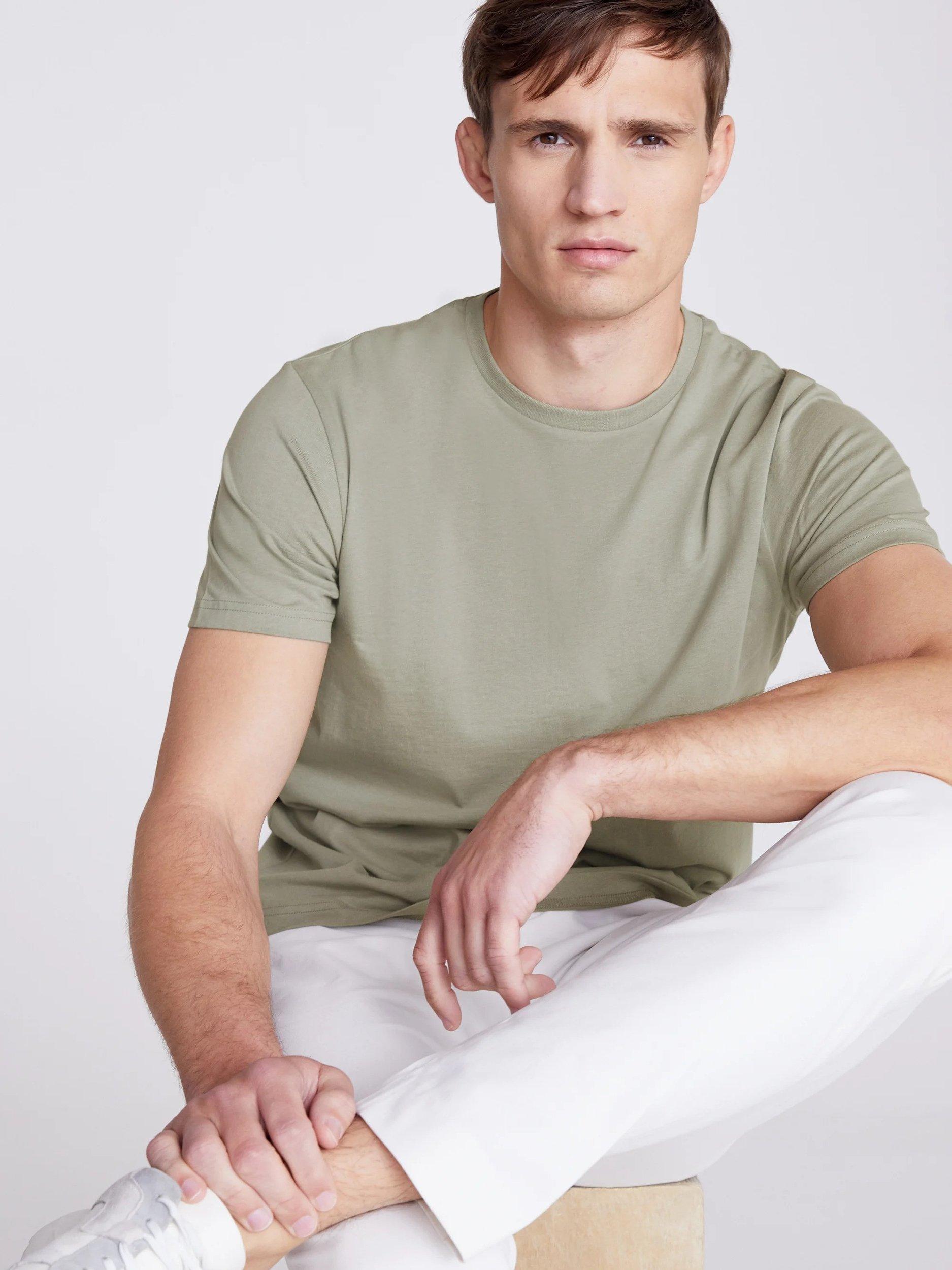 Product image 1 of 5, which shows Moss Cotton Regular Fit Short Sleeve Crew Neck T-Shirt, Green, S