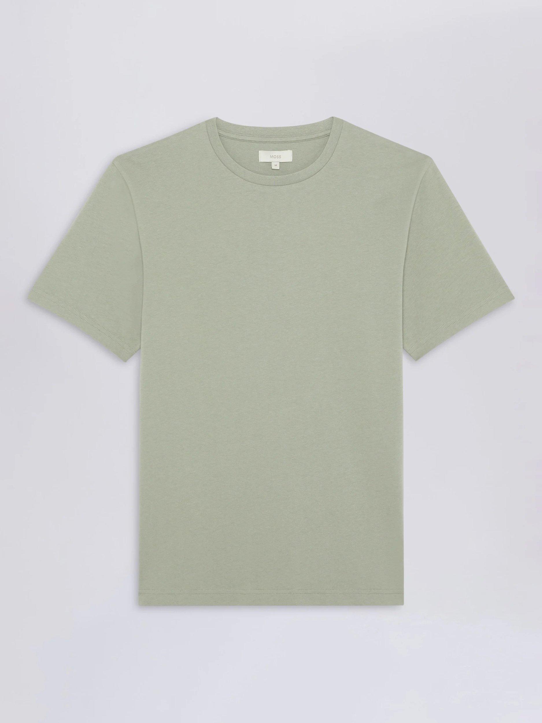 Product image 4 of 5, which shows Moss Cotton Regular Fit Short Sleeve Crew Neck T-Shirt, Green, S