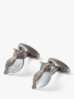 Simon Carter Darwin Owl Cufflinks, Gunmetal/White, Gunmetal/White