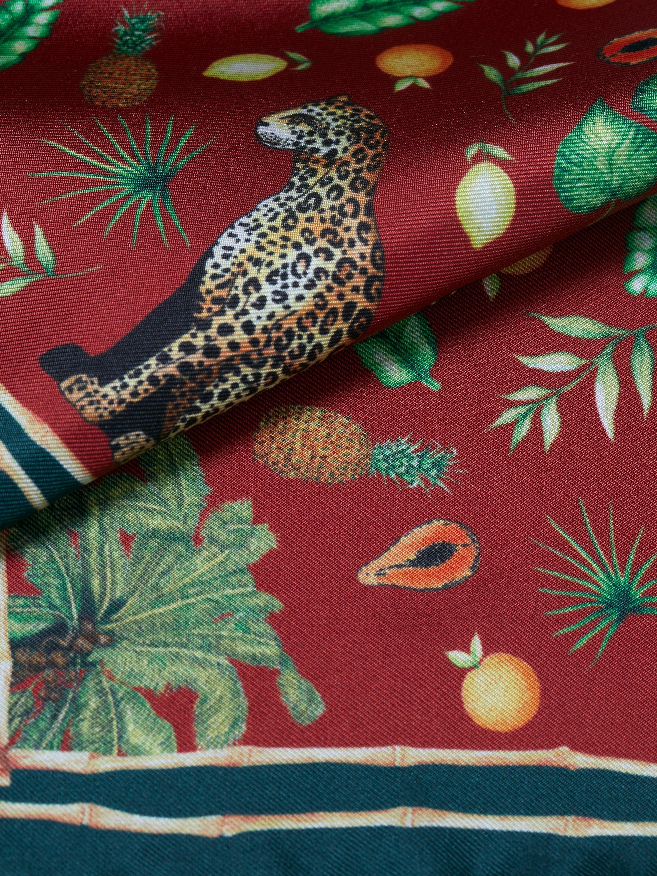 Product image 2 of 3, which shows Simon Carter Silk Jungle Pocket Square, Red/Multi