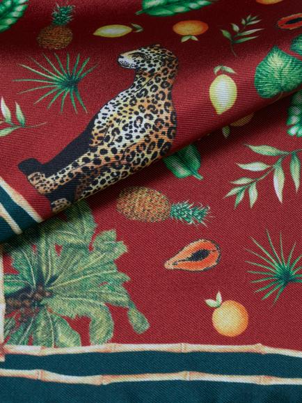 Simon Carter Silk Jungle Pocket Square, Red/Multi - view 2, Red/Multi