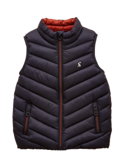 Joules Kids' Crofton Sleeveless Quilted Gilet, Navy, Navy