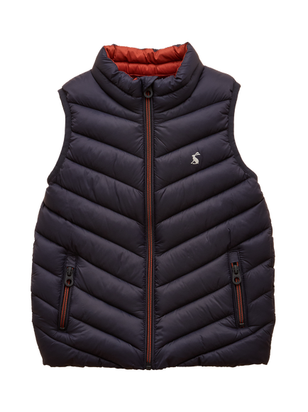 Joules Kids' Crofton Sleeveless Quilted Gilet, Navy, Navy
