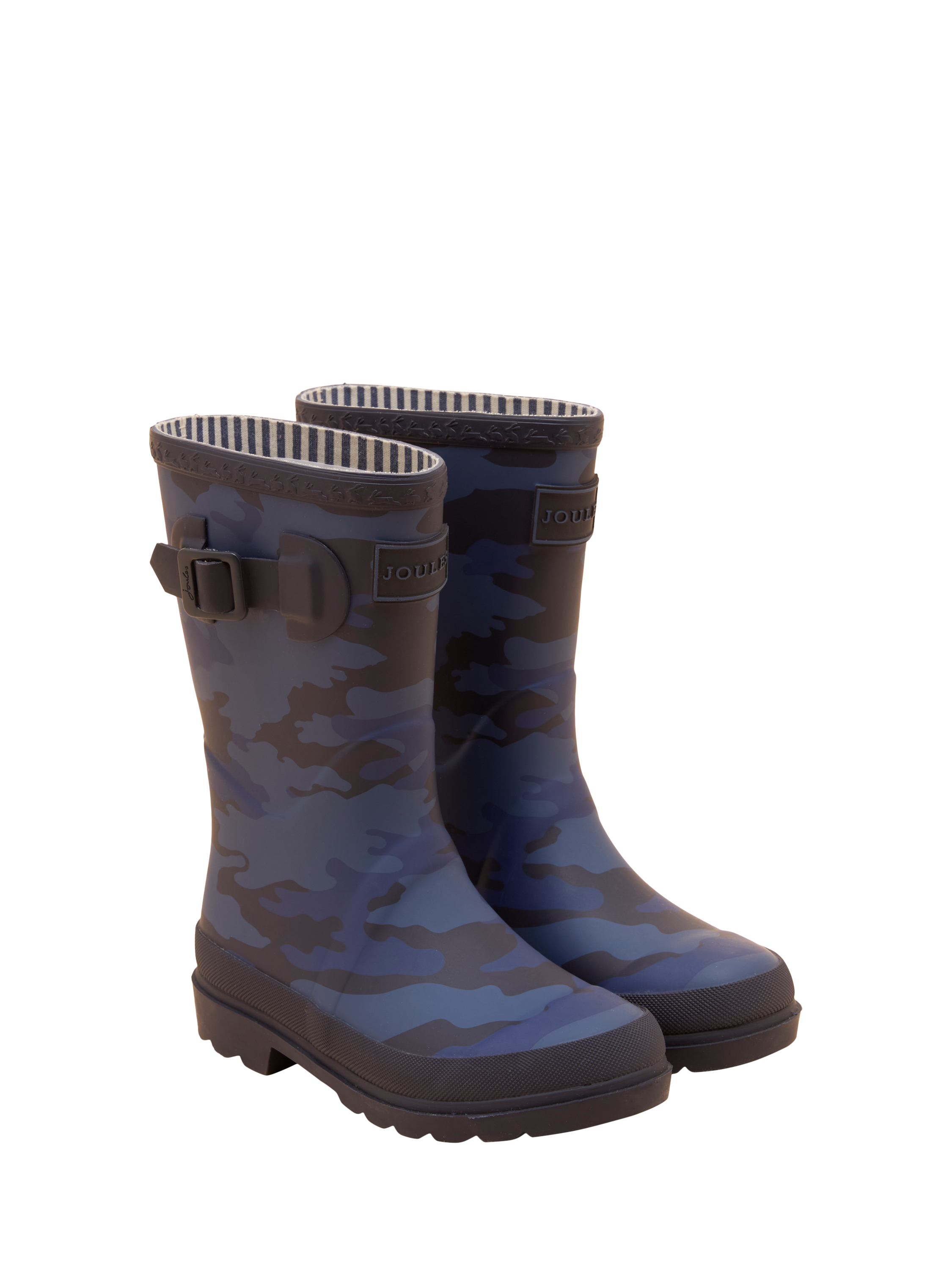 Product image 1 of 5, which shows Joules Kids' Camo Wellington Boots, Navy, EU25