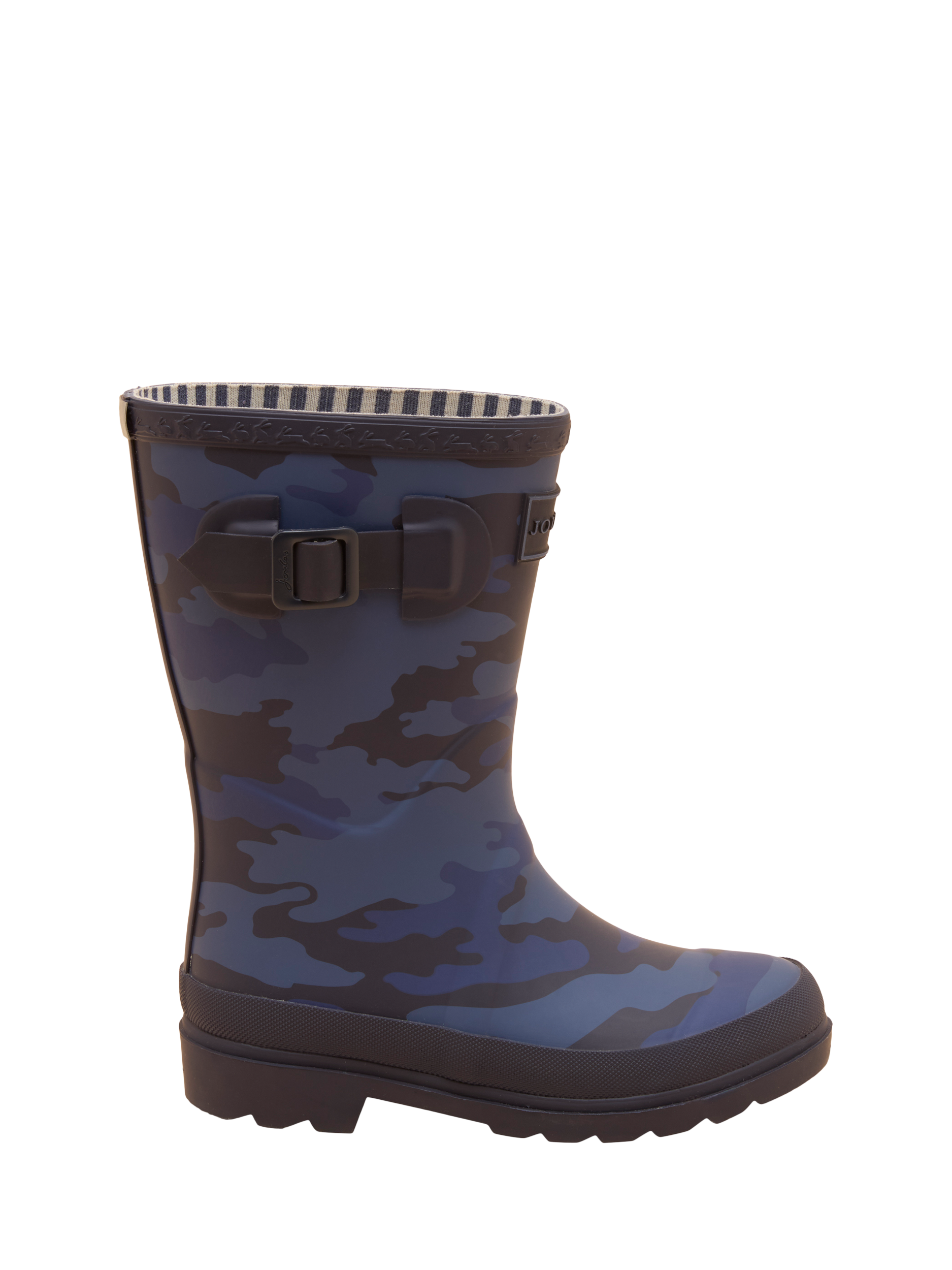Product image 2 of 5, which shows Joules Kids' Camo Wellington Boots, Navy, EU25