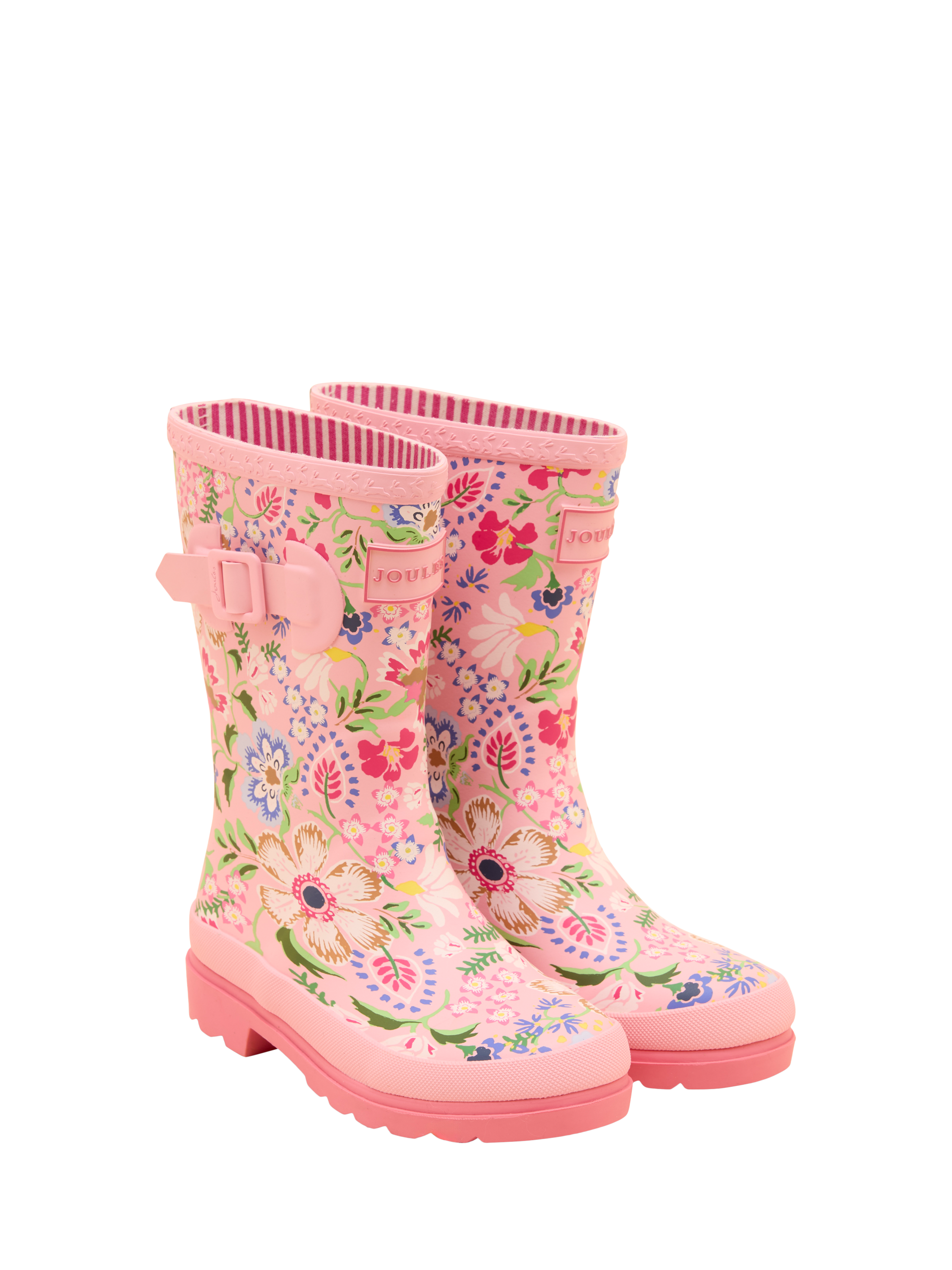Product image 1 of 5, which shows Joules Kids' Floral Wellington Boots, Pink, EU25