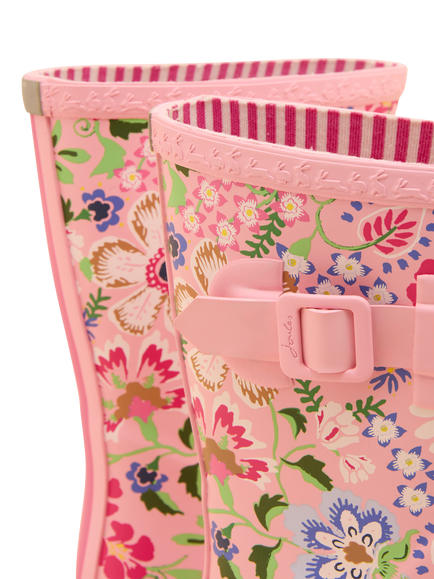 Joules Kids' Floral Wellington Boots, Pink - view 2, Pink