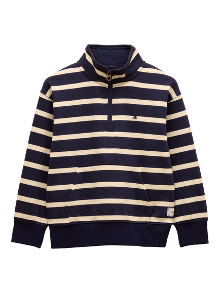 Joules Kids' Alfie Cotton Quarter Zip Sweatshirt, Navy, Navy