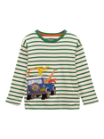 Joules Kids' Jack Long Sleeve Striped Cotton Top, Green/White