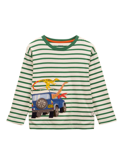 Joules Kids' Jack Long Sleeve Striped Cotton Top, Green/White - view 2, Green/White