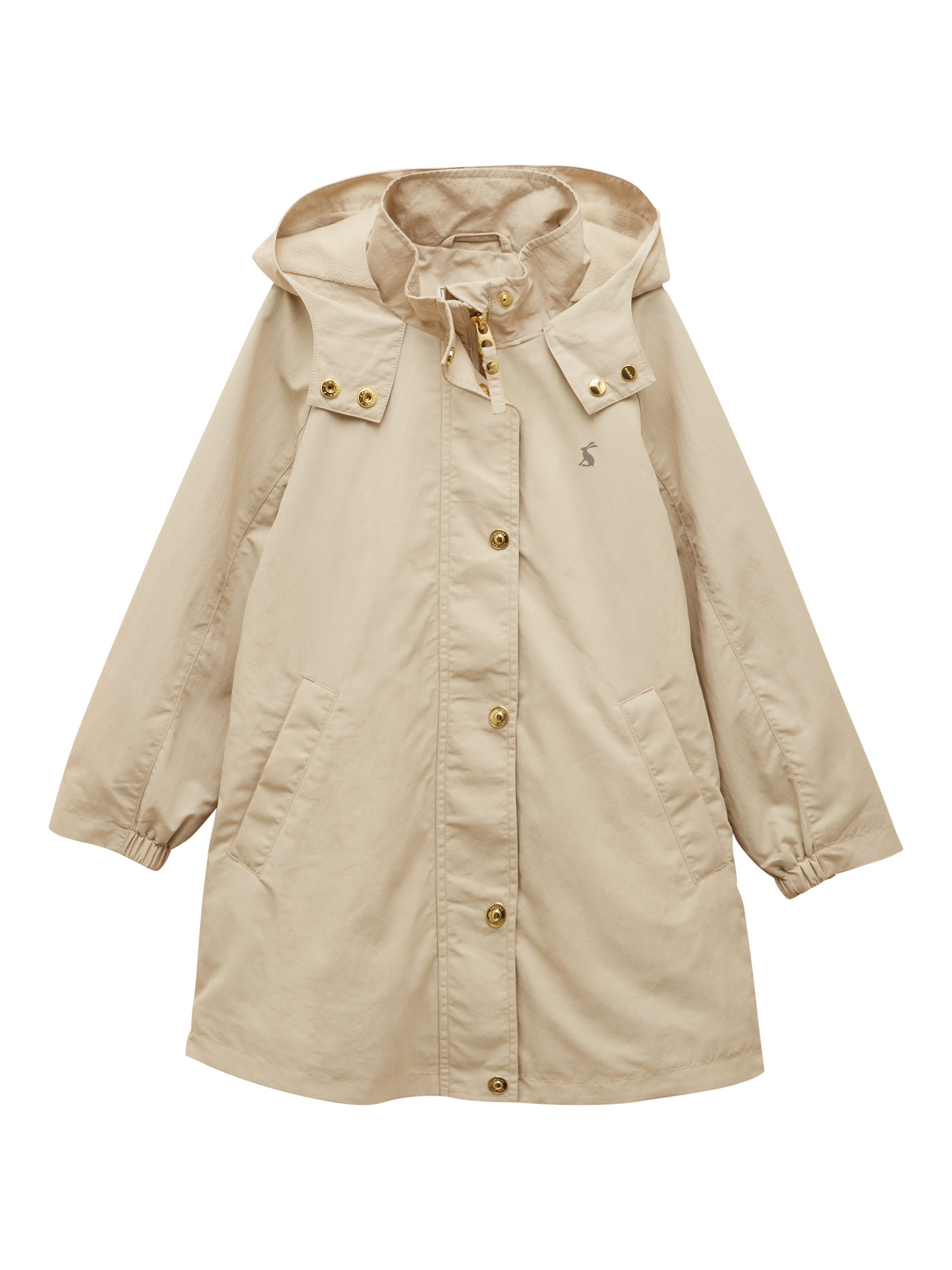 Product image 2 of 6, which shows Joules Kids' Meadow Hooded Raincoat, Stone, 1-2 years
