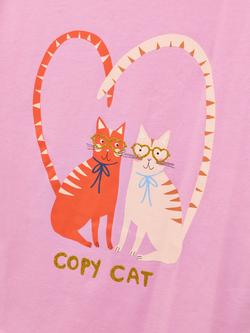 Joules Kids' Fundays Cotton Short Sleeved Cat Print T-Shirt, Lilac Purple - view 2, Lilac Purple
