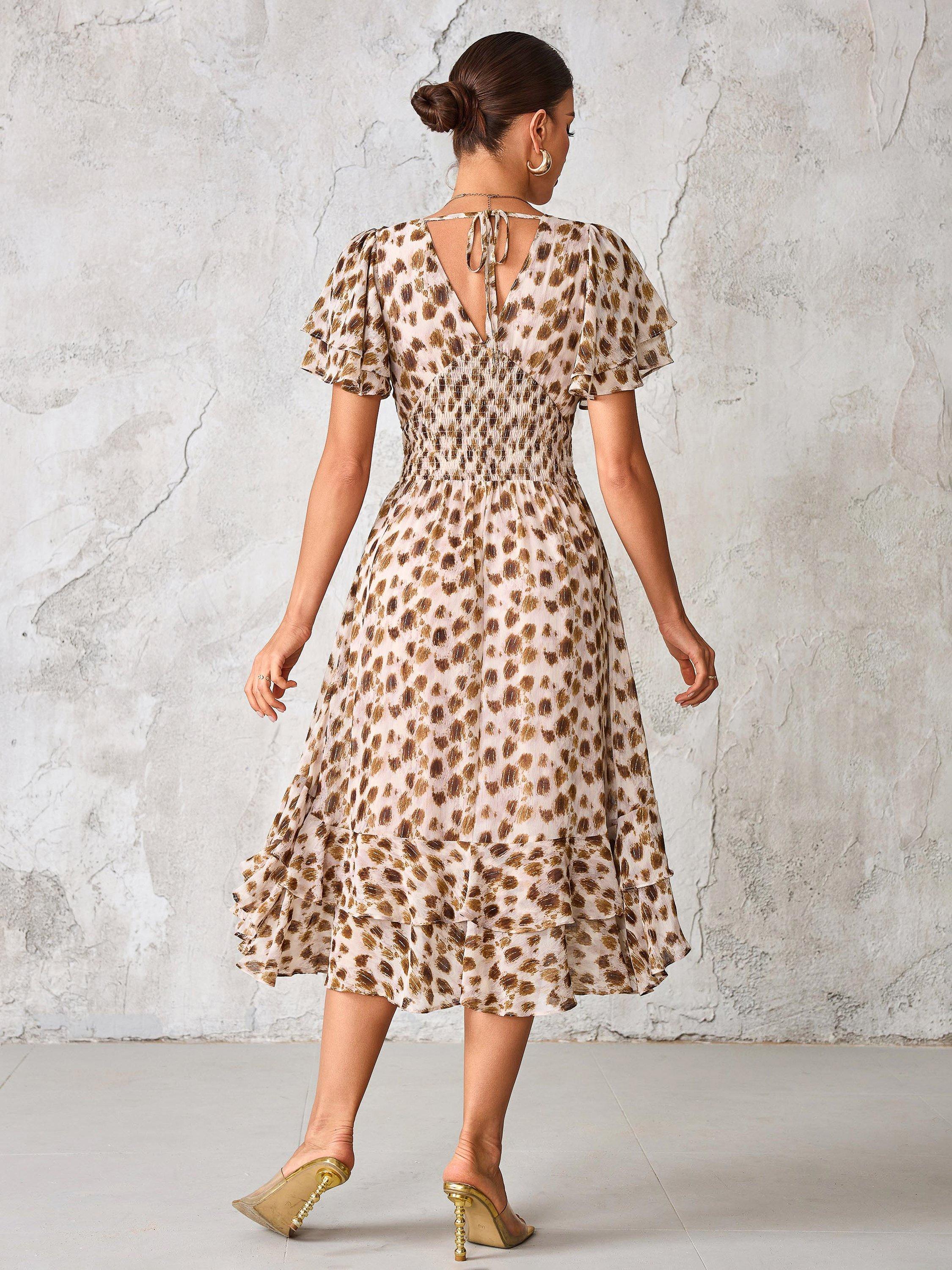 Product image 2 of 7, which shows Jolie Moi Abstract Animal Chiffon Midi Dress, Brown Animal, 8