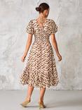 Jolie Moi Abstract Animal Chiffon Midi Dress, Brown Animal