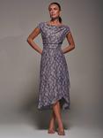Jolie Moi Abstract Asymmetric Midaxi Dress, Purple Abstract