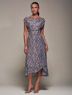 Jolie Moi Abstract Asymmetric Midaxi Dress, Purple Abstract, Purple Abstract