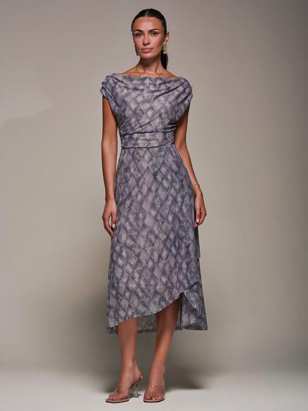 Jolie Moi Abstract Asymmetric Midaxi Dress, Purple Abstract, Purple Abstract