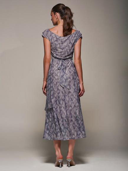 Jolie Moi Abstract Asymmetric Midaxi Dress, Purple Abstract - view 2, Purple Abstract