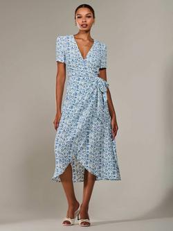 Jolie Moi Floral Faux Wrap Midaxi Dress, Blue, Blue