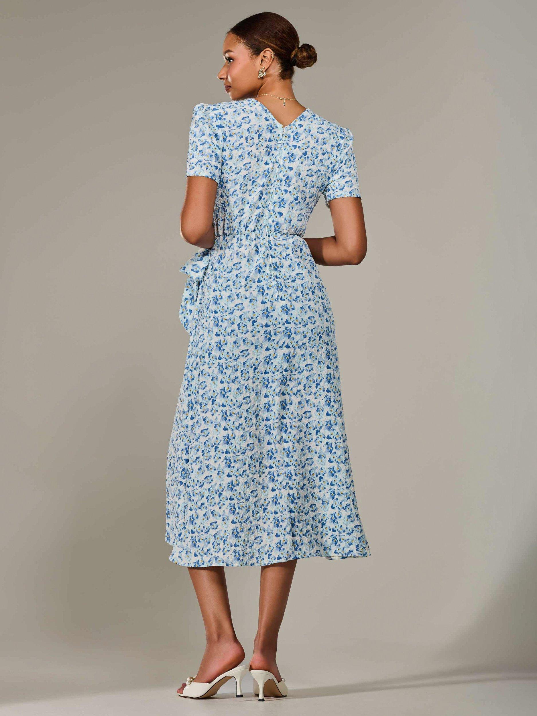 Product image 2 of 6, which shows Jolie Moi Floral Faux Wrap Midaxi Dress, Blue, 8