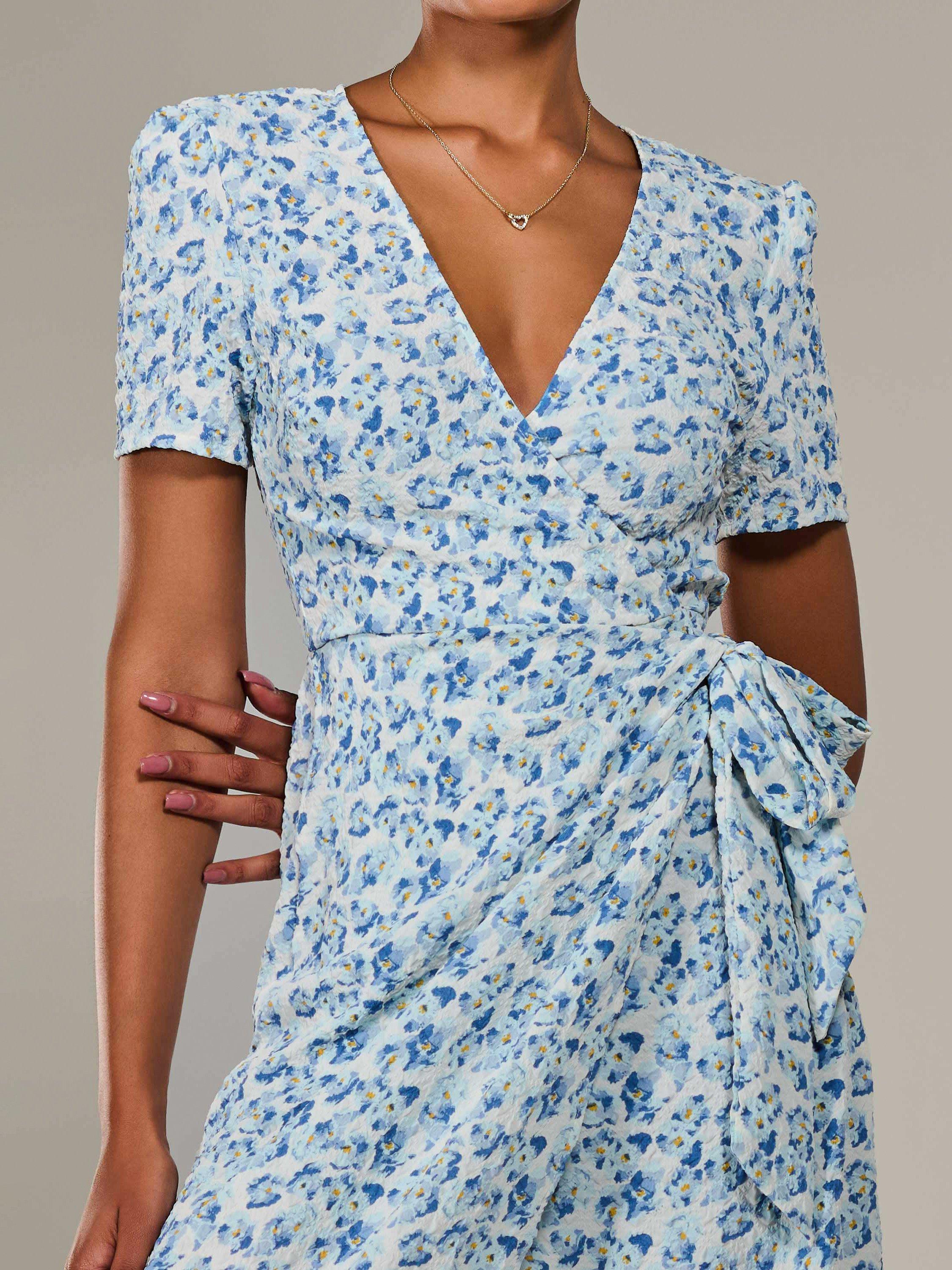 Product image 4 of 6, which shows Jolie Moi Floral Faux Wrap Midaxi Dress, Blue, 8