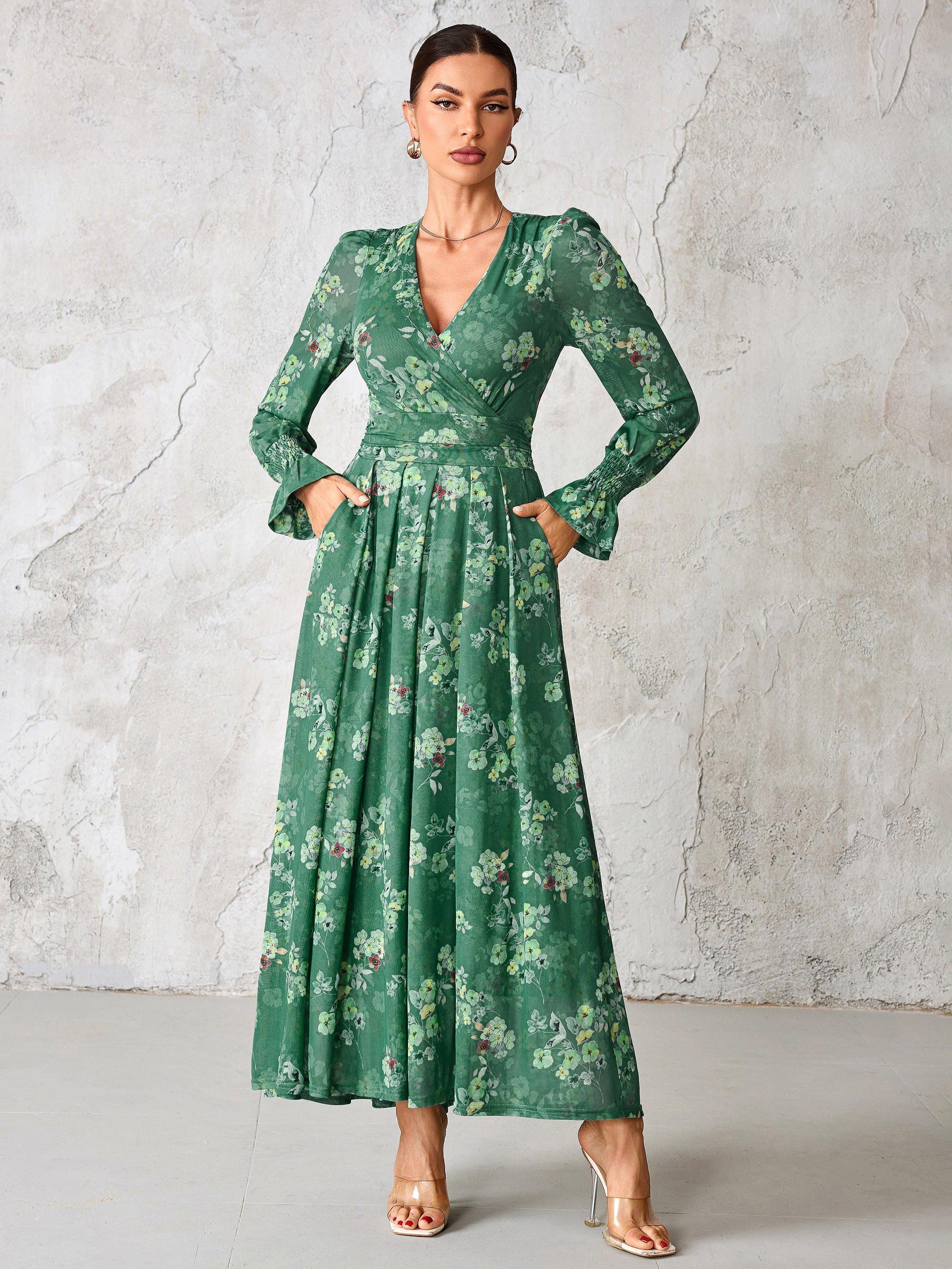 Product image 3 of 7, which shows Jolie Moi Floral Mesh Maxi Dress, Green Floral, 8