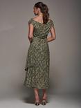 Jolie Moi Lace Drape Midaxi Dress, Green Abstract