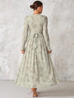 Jolie Moi Floral Long Sleeve Maxi Dress, Neutral Floral - view 2, Neutral Floral