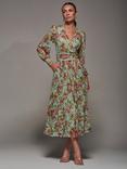 Jolie Moi Long Sleeve Lace Maxi Dress, Green Floral