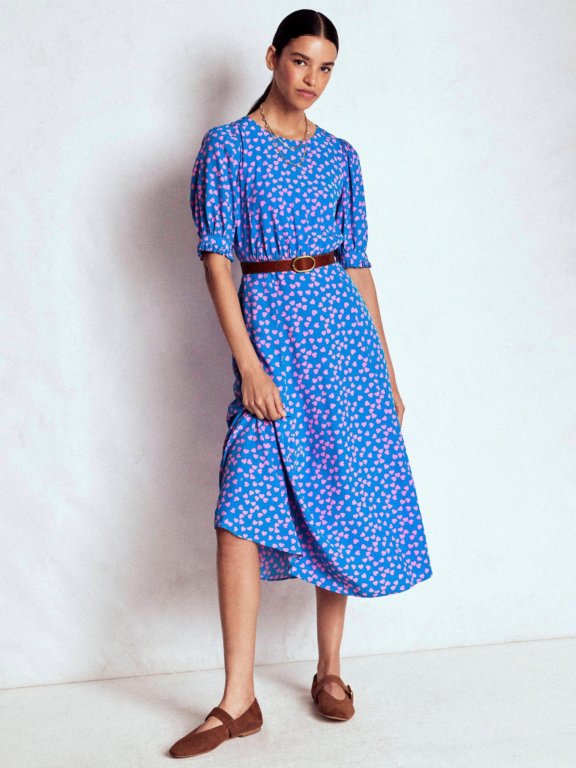 Boden Blanca Heart Print Midi Tea Dress