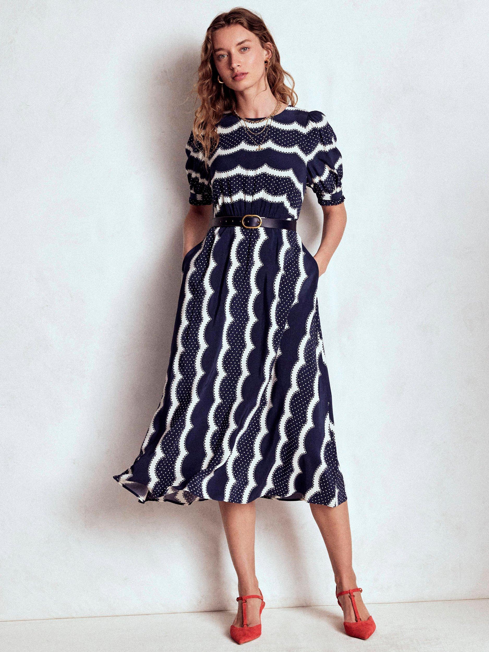 boden blue stripe dress Boden Women's Eve Jersey Midi Dress in Blue main image 0