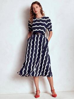 Boden Blanca Striped Spotty Midi Tea Dress, Navy/Multi